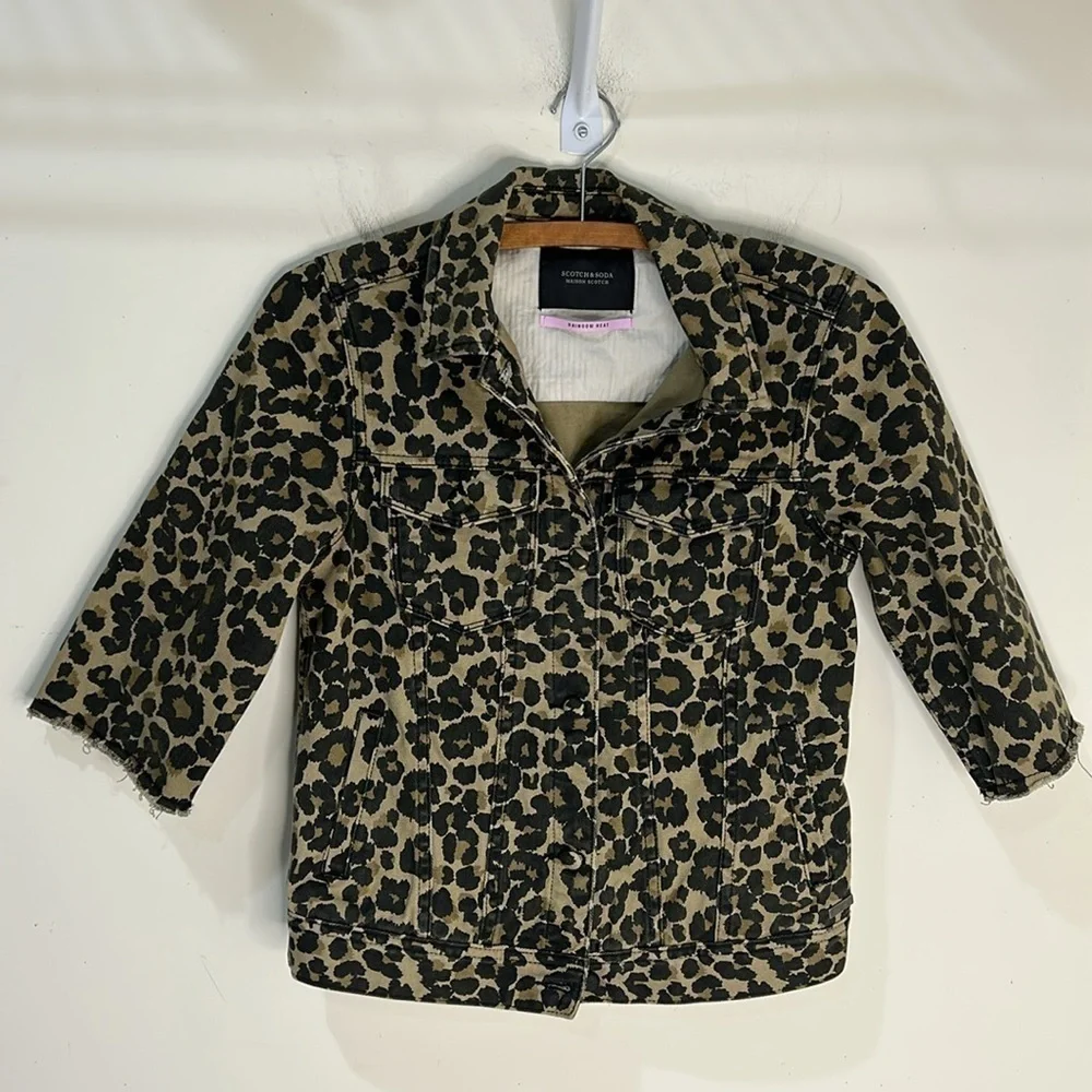 Scotch & Soda Maison Scotch Leopard Denim Jacket Size XS